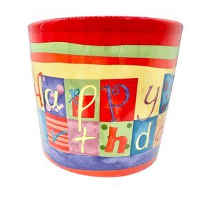 FTD Ceramic Happy Birthday Planter Pot Red and Multicolor 5 Inch Diameter